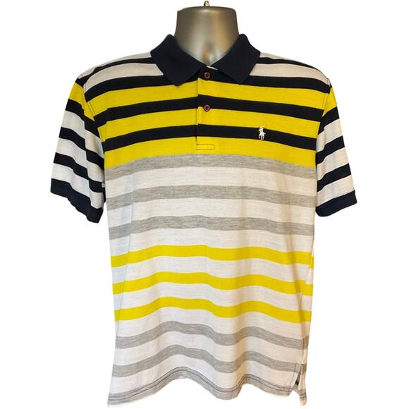 Vintage Ralph Lauren Yellow, Gray and Blue Striped Short Sleeve Polo Size M - Picture 1 of 12
